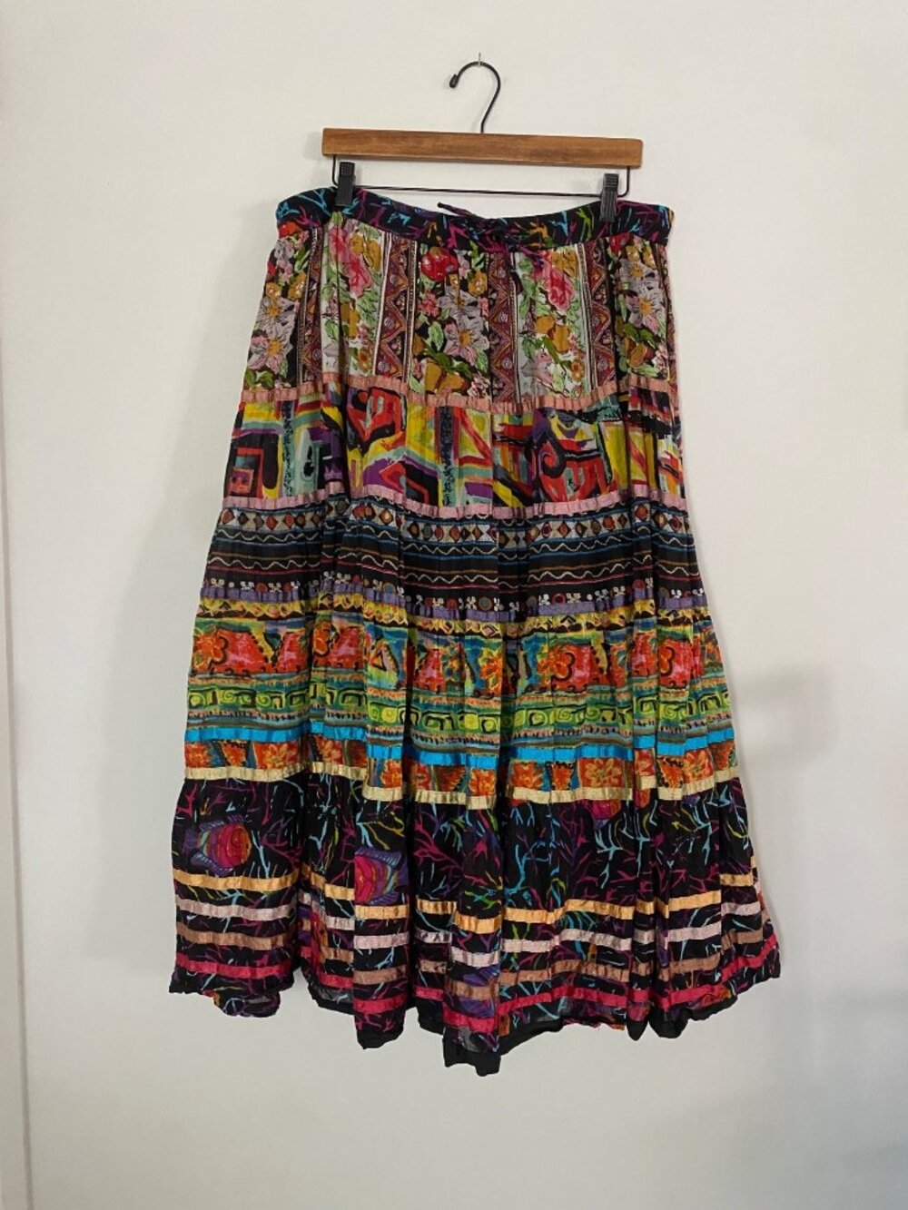 Travis Smith Boho Maxi Skirt Floral & Geometric Print Cotton L